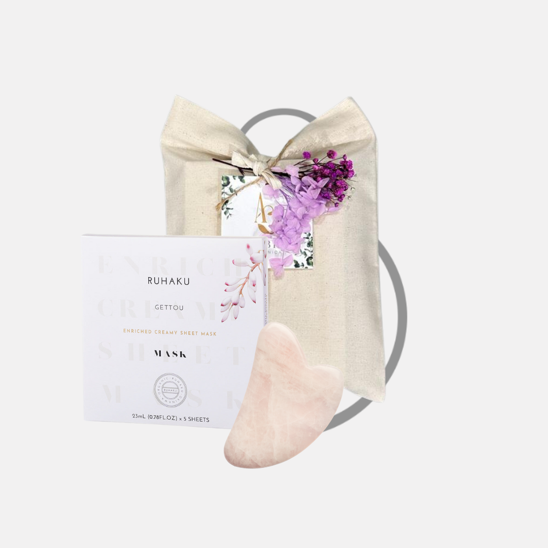 Confezione 5 Maschere Viso Ruhaku e Gua Sha in Quarzo Rosa