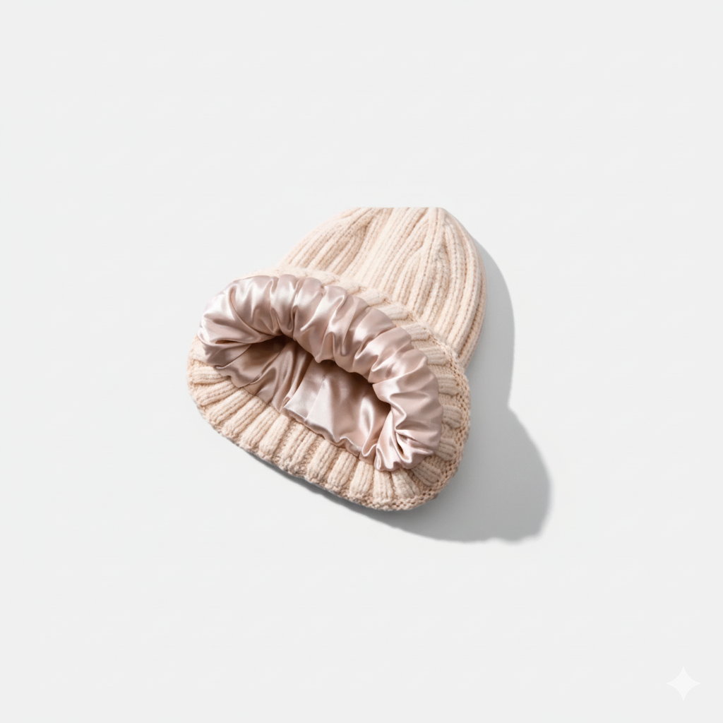 Cappello anticrespo in Seta naturale con esterno in Cashmere – Protezione capelli ricci e fini