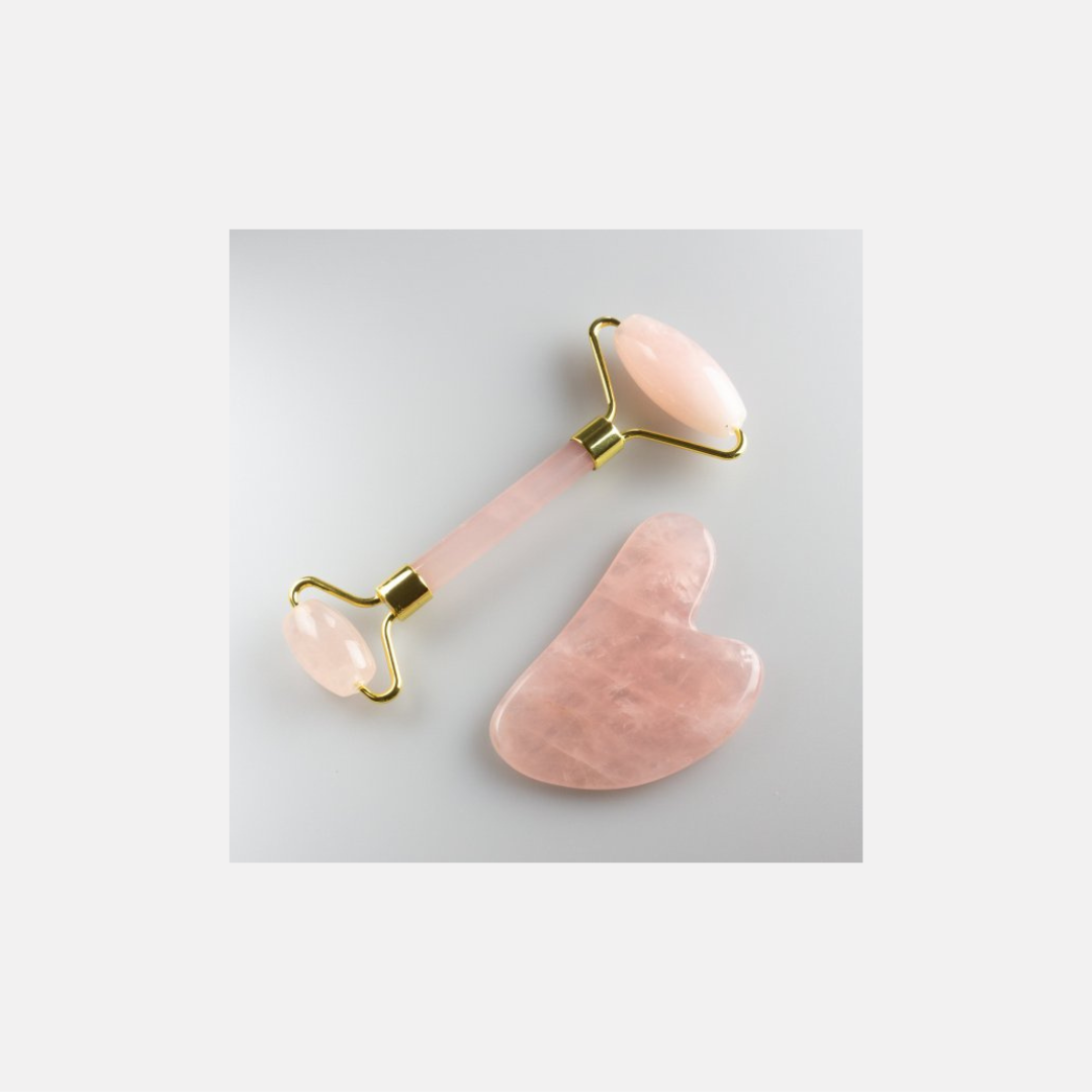 Set Gua Sha + Roller - Quarzo Rosa Confezione Regalo